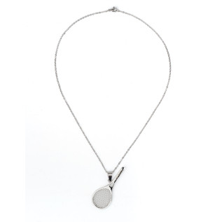 Collier enfant raquette de tennis sur acier inoxydable argent or avec ou sans gravure