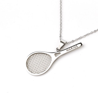 Collier enfant raquette de tennis sur acier inoxydable argent or avec ou sans gravure