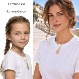 Collier pendentif raquette de tennis pour homme femme enfant sur acier inoxydable argent or avec gravure