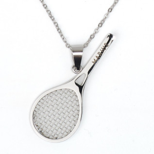 Men women and kids Tennis racket pendant necklace in gold or silver stainless steel with engraving