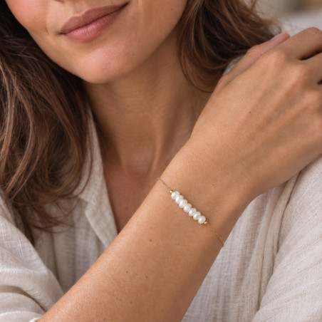 Bracelet perles en nacre blanche sur chaîne fine en acier inoxydable argent ou or cadeau bracelet femme