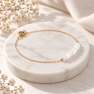 White mother-of-pearl bracelet on silver or gold stainless steel woman necklace gift
