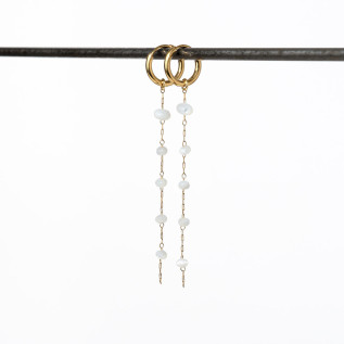 Boucles d'oreilles petites créoles et perles en nacre blanche sur chaîne fine acier inoxydable argent ou or cadeau boucles femme