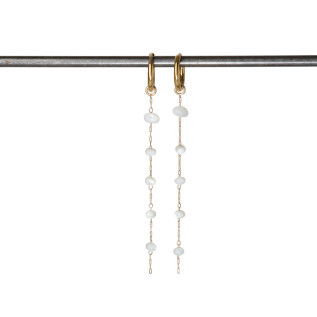 Boucles d'oreilles petites créoles et perles en nacre blanche sur chaîne fine acier inoxydable argent ou or cadeau boucles femme
