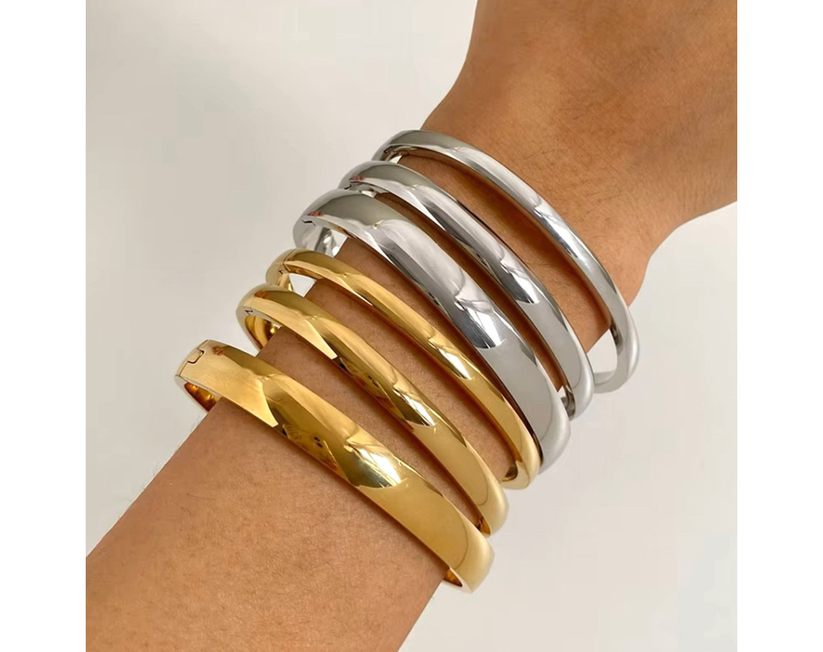 Lot de 3 bracelets manchette acier inoxydable argent ou or
