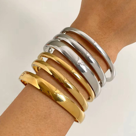 Set of 3 cuff bracelets in silver or gold stainless steel