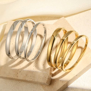 Lot de 3 bracelets manchette acier inoxydable argent ou or