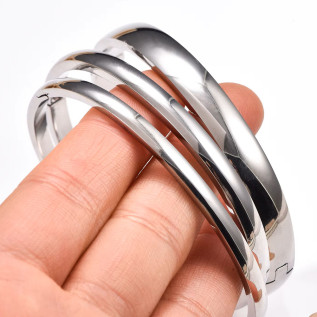 Lot de 3 bracelets manchette acier inoxydable argent ou or