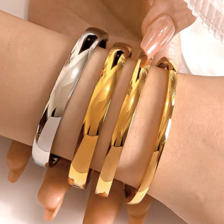Lot de 3 bracelets manchette acier inoxydable argent ou or