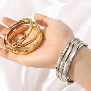 Lot de 3 bracelets manchette acier inoxydable argent ou or