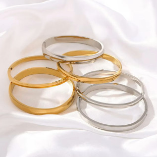 Lot de 3 bracelets manchette acier inoxydable argent ou or