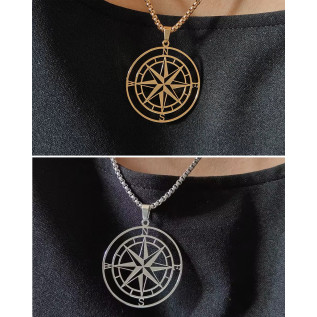 Collier homme pendentif grande boussole creuse noire argent ou or sur chaîne vénitienne en acier inoxydable collier cadeau homme