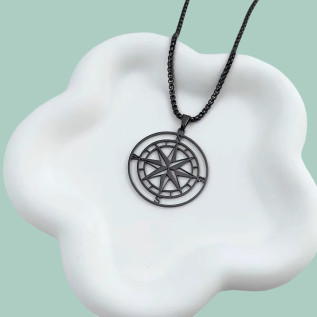 Hollow black silver gold compass large pendant necklace for men black stainless steel box chain man gift