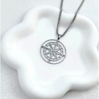 Hollow black silver gold compass large pendant necklace for men black stainless steel box chain man gift