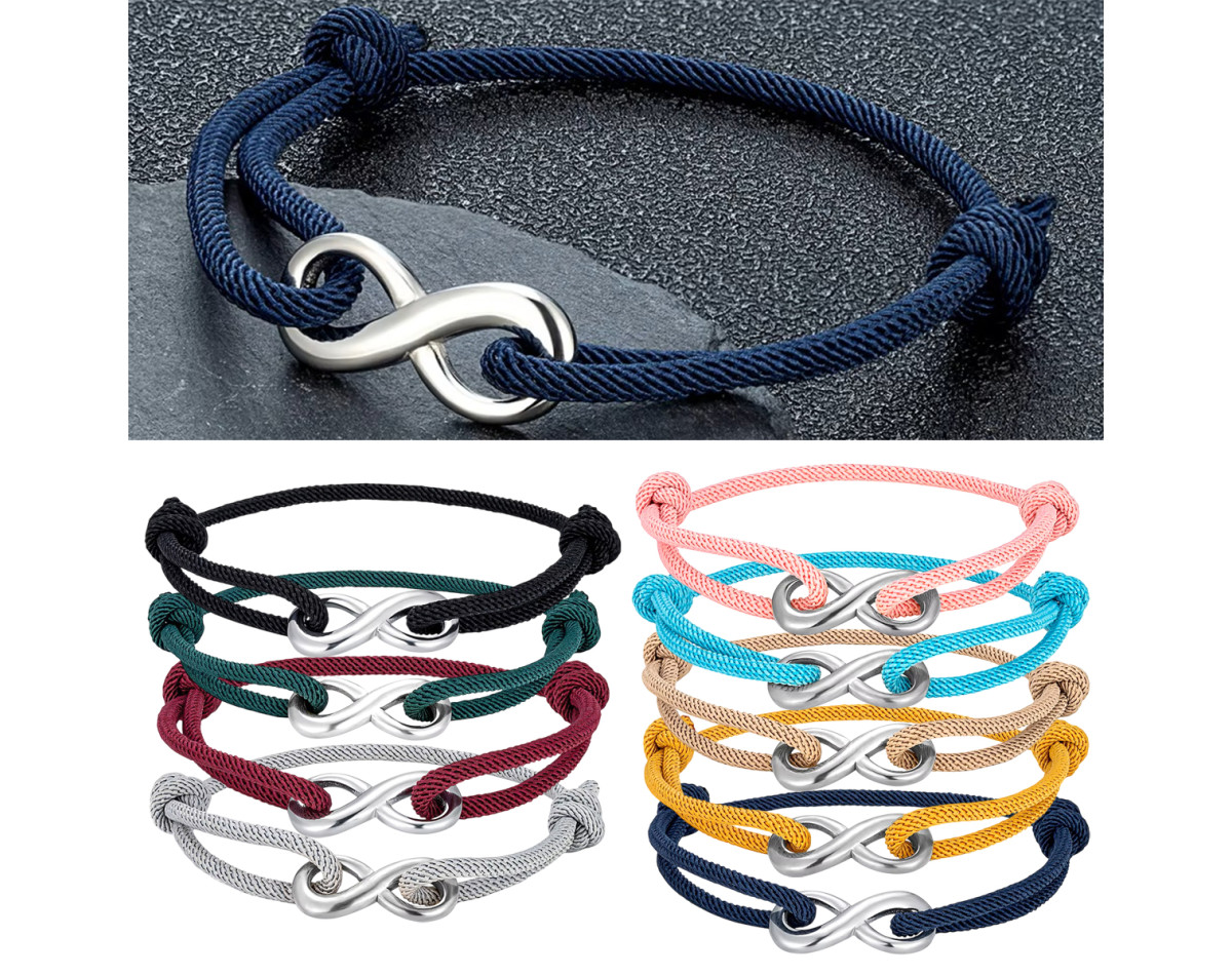 Bracelet réglable Infinity acier inoxydable corde nautique corde de Milan bracelet homme femme unisexe 9 couleurs