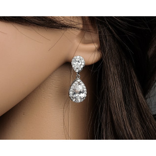 Boucles d'oreilles mariage KELLY, argent, or, or rose, oxyde de zirconium
