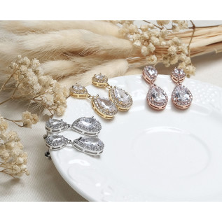 Bridal earrings KELLY, silver, gold, rose gold, cubic zirconia