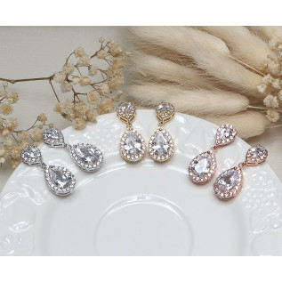 Boucles d'oreilles mariage KELLY, argent, or, or rose, oxyde de zirconium