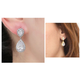 Boucles d'oreilles mariage KELLY, argent, or, or rose, oxyde de zirconium