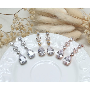 Boucles d'oreilles mariage SHIRLEY argent, or rose, oxyde de zirconium