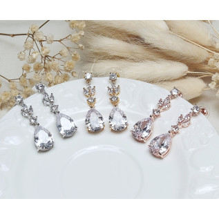 Boucles d'oreilles mariage SHIRLEY argent, or rose, oxyde de zirconium