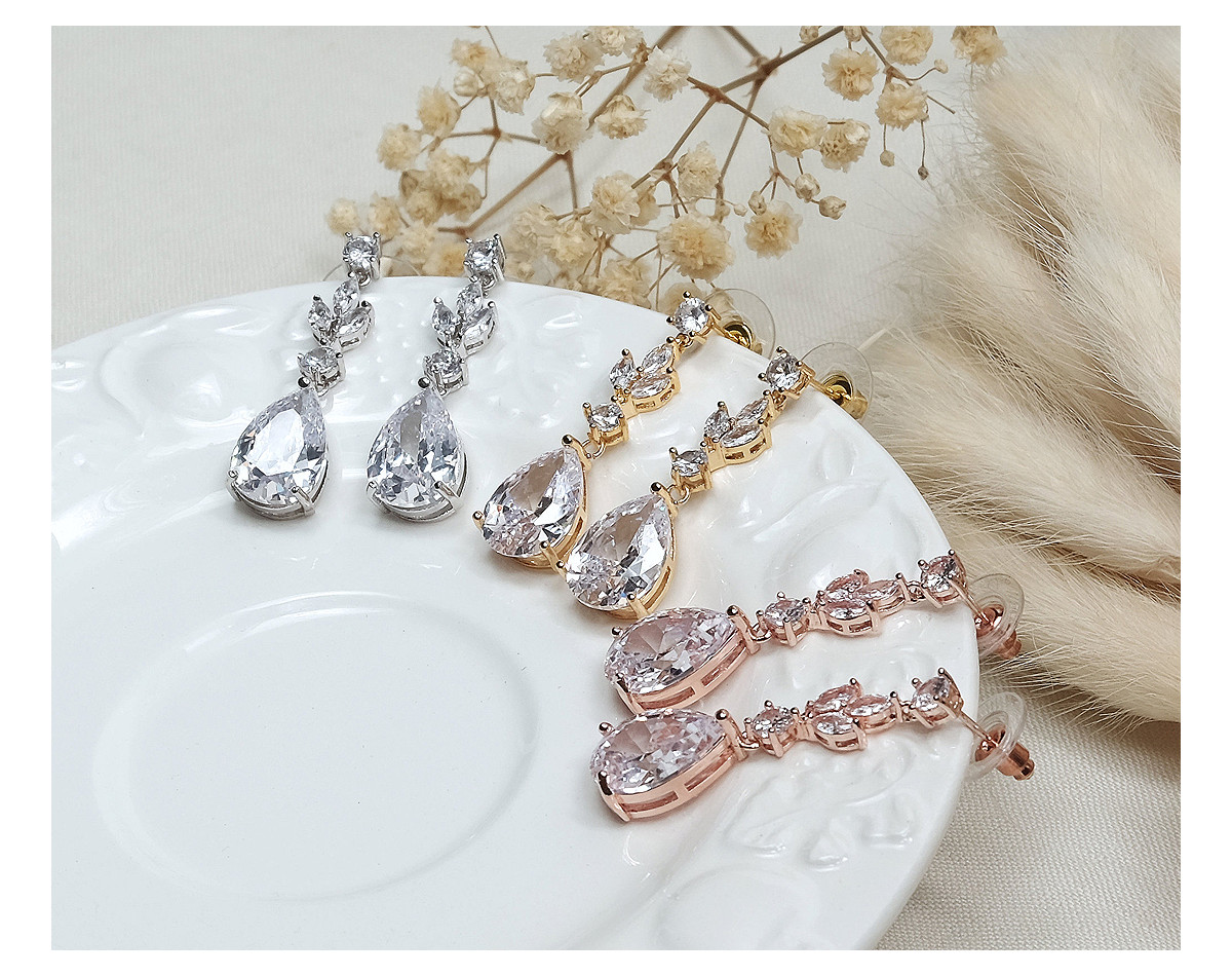 Boucles d'oreilles mariage SHIRLEY argent, or rose, oxyde de zirconium