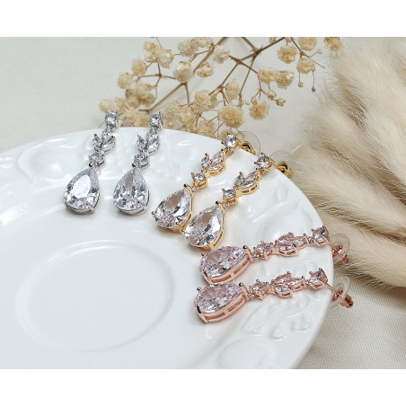 Boucles d'oreilles mariage SHIRLEY argent, or rose, oxyde de zirconium