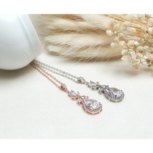 Collier mariage MARISSA argent, or rose, oxyde de zirconium