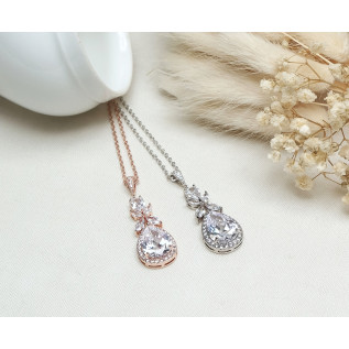Bridal pendant neckace MARISSA, silver, rose gold, cubic zirconia