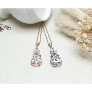 Collier mariage MARISSA argent, or rose, oxyde de zirconium