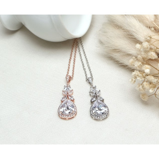 Collier mariage MARISSA argent, or rose, oxyde de zirconium