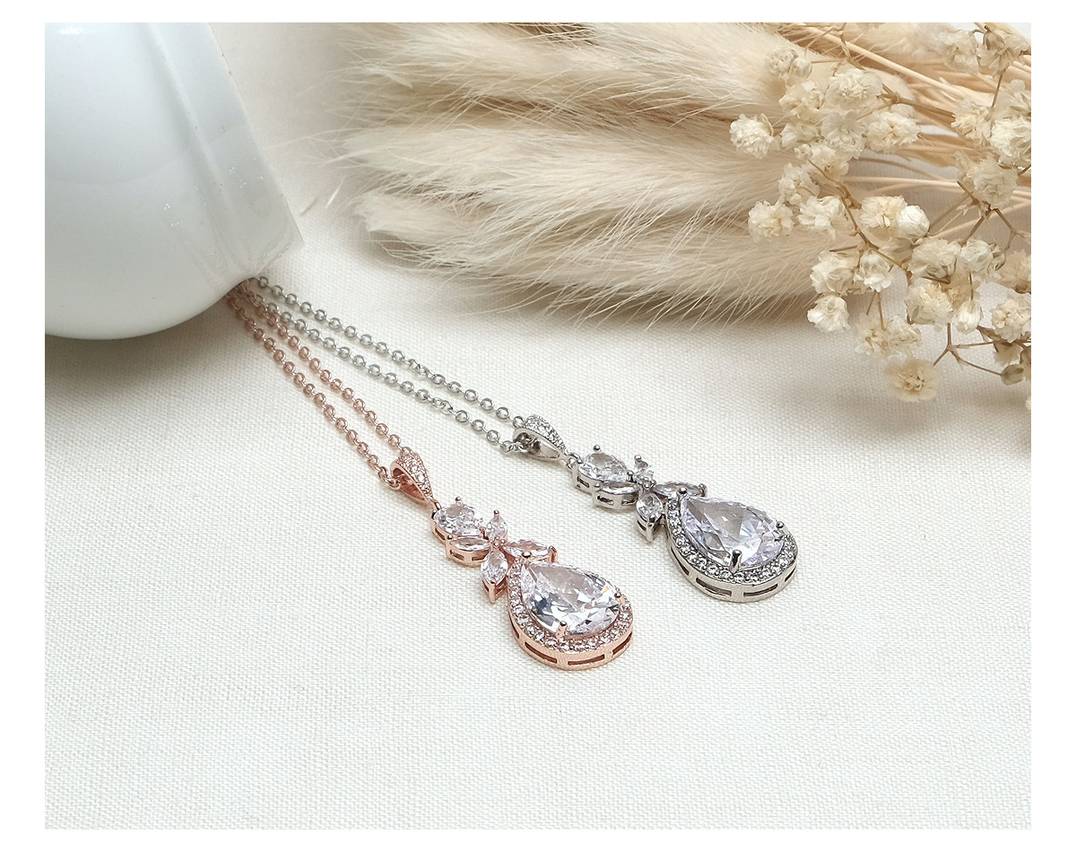 Collier mariage MARISSA argent, or rose, oxyde de zirconium