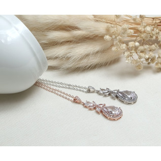 Bridal pendant neckace MARISSA, silver, rose gold, cubic zirconia