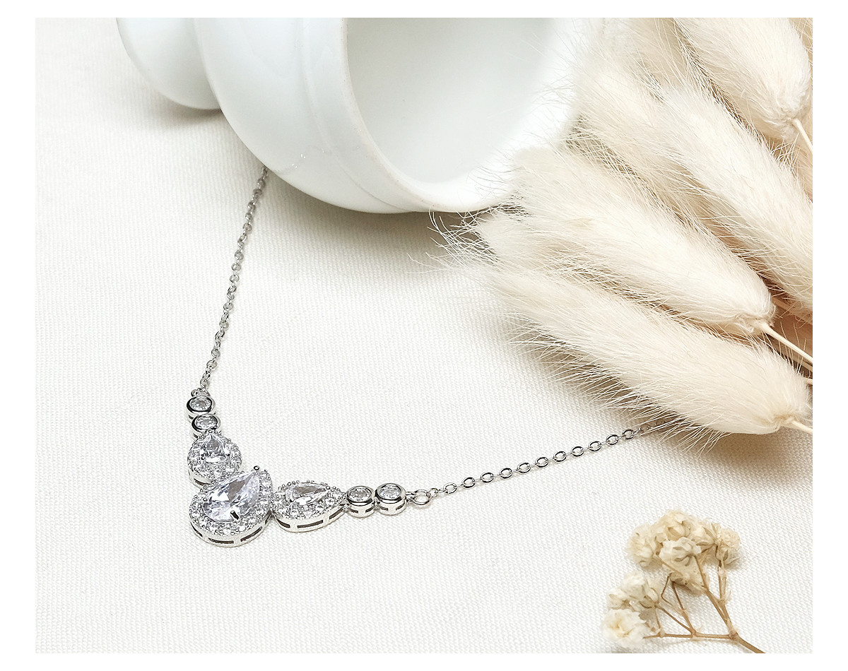 Bridal pendant neckace  JENNA, silver, cubic zirconia