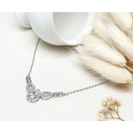 Bridal pendant neckace  JENNA, silver, cubic zirconia