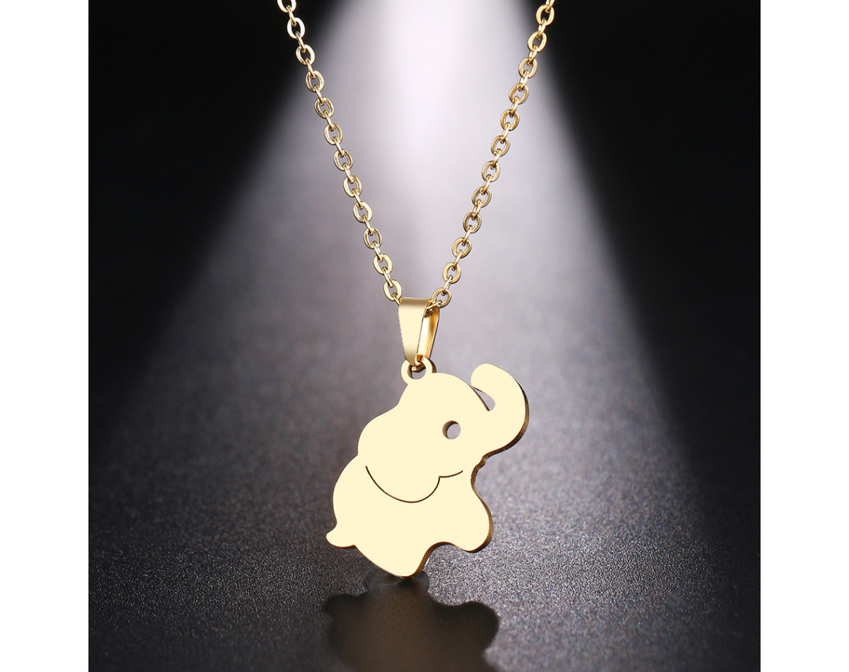 Pendentif éléphant En Acier Inoxydable Doré — Collier Bijou Fantaisie, Neuf Avec étiquettes
