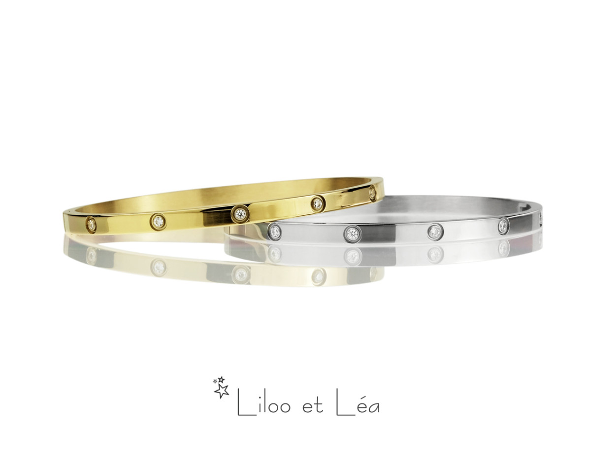 Bracelet Manchette Incurvé En Acier Inoxydable Doré Avec Zircons - Bijou Haut De Gamme, Neuf étiqueté