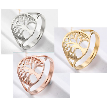 Tree of life ring, silver, gold, rose gold stainless steel, resizable ring, adjustable ring