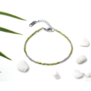 Chartreuse green Miyuki beads stainless steel bracelet, Japanese beads, glass beads, marbled miyuki beads, gift idea