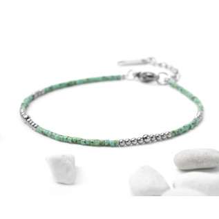 Chartreuse green Miyuki beads stainless steel bracelet, Japanese beads, glass beads, marbled miyuki beads, gift idea