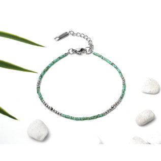 Chartreuse green Miyuki beads stainless steel bracelet, Japanese beads, glass beads, marbled miyuki beads, gift idea
