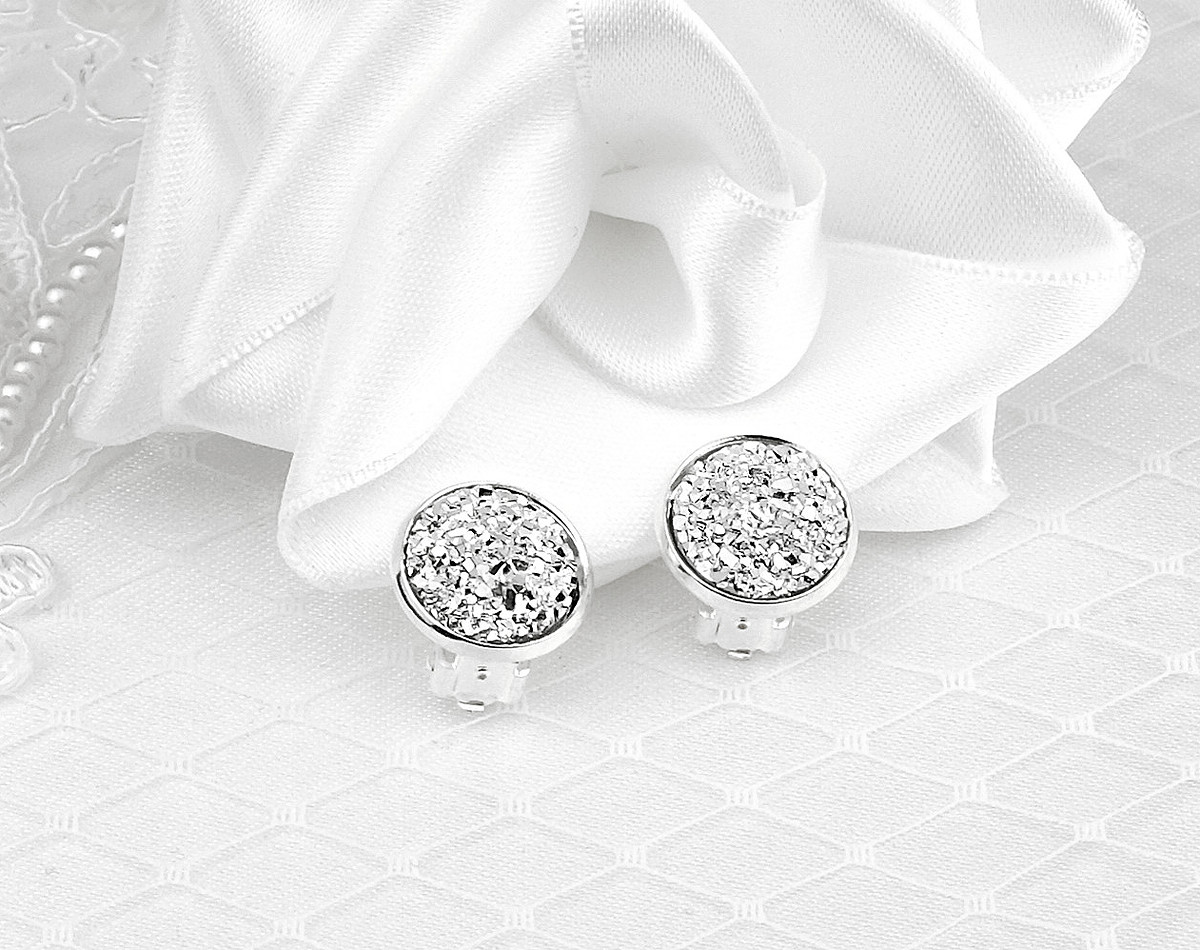 Bridal earrings ILANA on clips, silver, for non-pierced ears