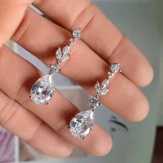 Boucles d'oreilles mariage SHIRLEY argent, or rose, oxyde de zirconium