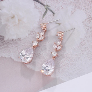Boucles d'oreilles mariage SHIRLEY argent, or rose, oxyde de zirconium