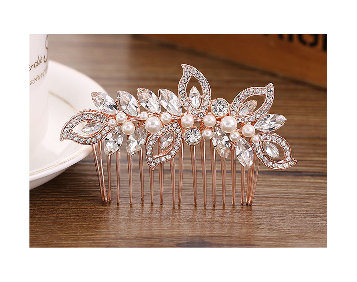 Bridal hair comb PENELOPE, crystals, pearls