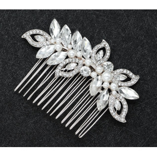 Bridal hair comb PENELOPE, crystals, pearls