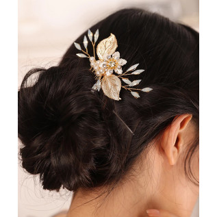 Bridal hair comb BERENICE, crystals, leaves, pearls, flower