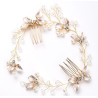 Bridal hair vine CAITLIN, pearls, leaves, crystals, silver, gold