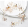 Bridal hair vine CAITLIN, pearls, leaves, crystals, silver, gold