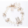 Bridal hair vine CAITLIN, pearls, leaves, crystals, silver, gold